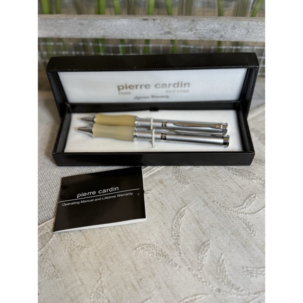 Pierre Cardin Ballpoint Pen Mechanical Pencil‎ Set Silver In Original Box